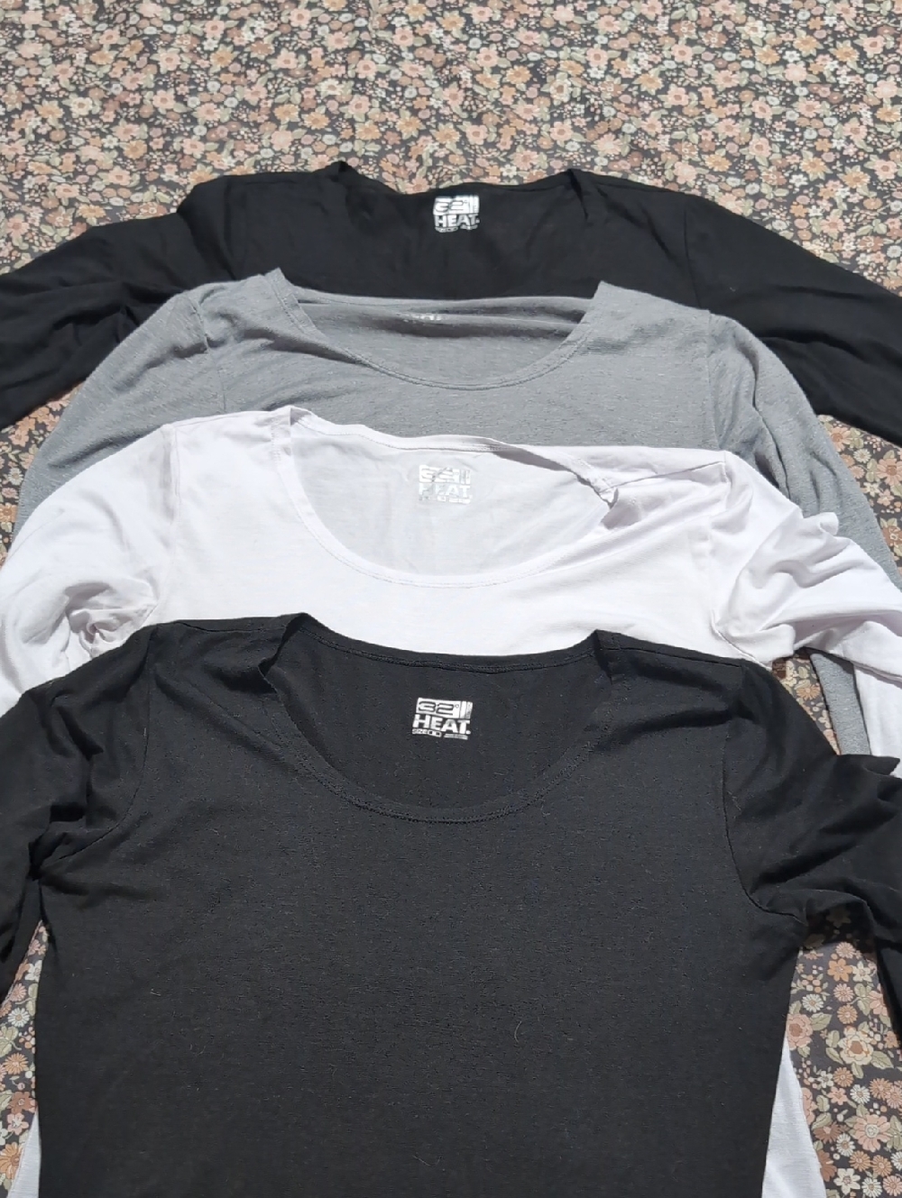 32*Heat Long Sleeve Neck Tops - Black, Gray, White 4 Pack